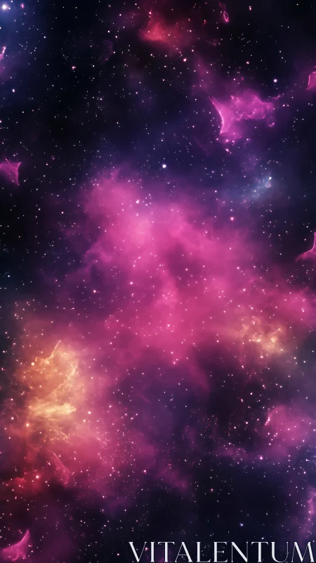 Pink and purple cosmic nebula with dense star field.