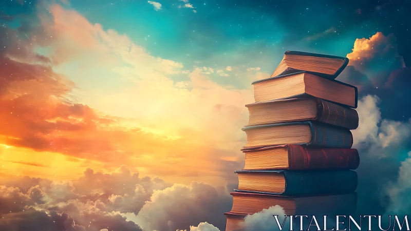 Stories rise gently above the clouds toward a glowing sky