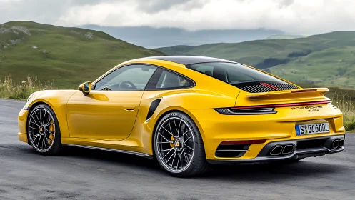 Sunlit turbo comet paused on a lonely mountain ribbon.