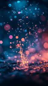 Colored water droplets rise and disperse over illuminated surface