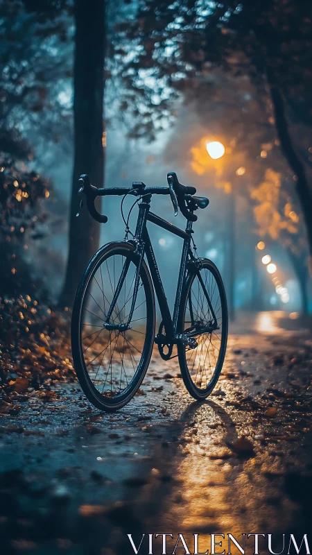 A Bicycle's Peaceful Evening Journey Through the Urban Forest.