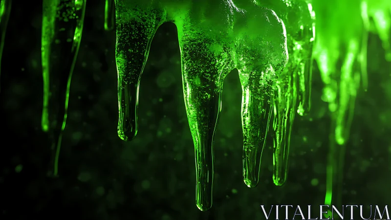 Luminous green slime drips with glossy translucent texture.