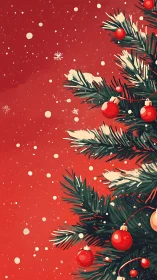 Crimson snowfall embraces evergreen boughs and ruby baubles.