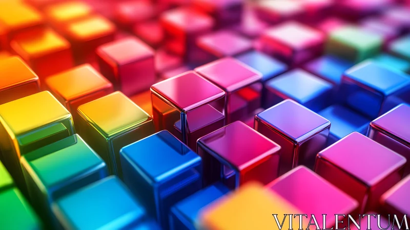 Chromatic 3D voxel lattice with reflective gradient geometry.