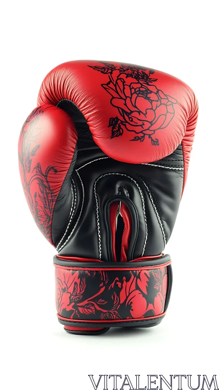 Red and black boxing glove with ornamental floral design