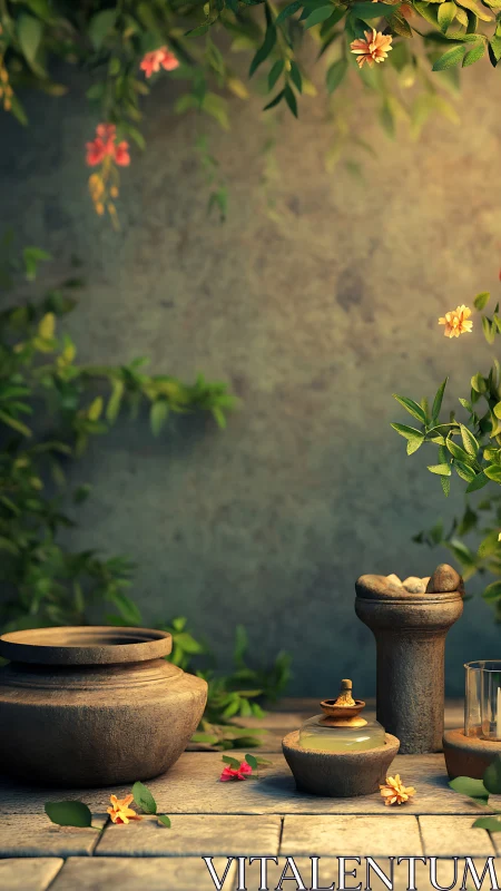 Sunlit garden corner celebrates rustic pots and soft flowers