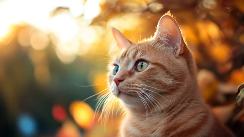 Golden Hour Gaze: Contemplative Feline Portrait
