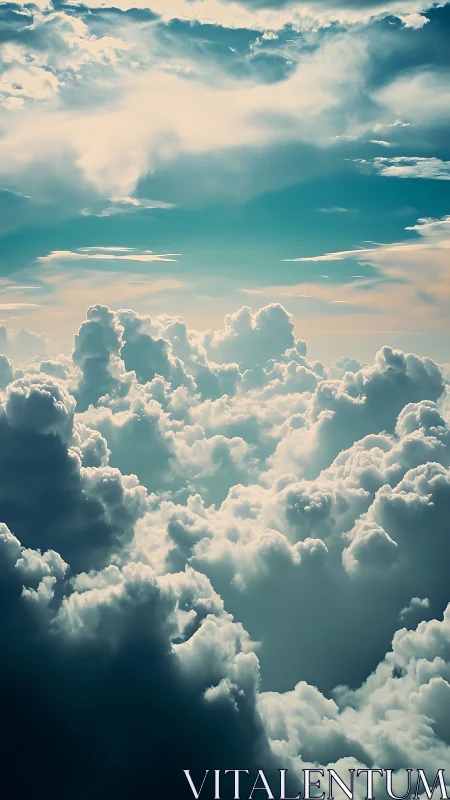 Photorealistic cumulonimbus cloudscape in vertical light study.