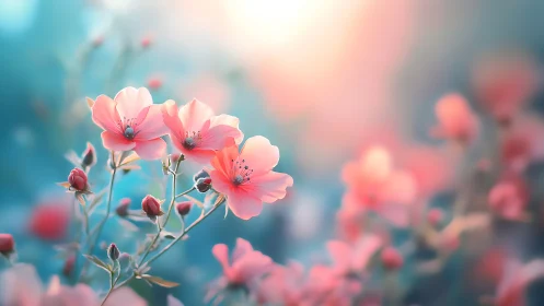 Shallow Depth Field Botanical Study with Pink Geranium Blooms and Blurred Foliage