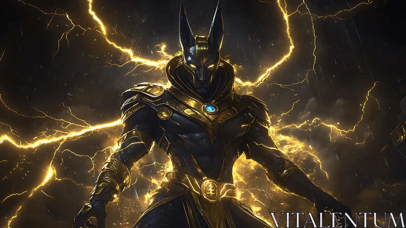 Storm-wreathed jackal warrior channels divine electric power