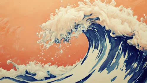 Cresting ocean wave curves under warm pastel peach sky