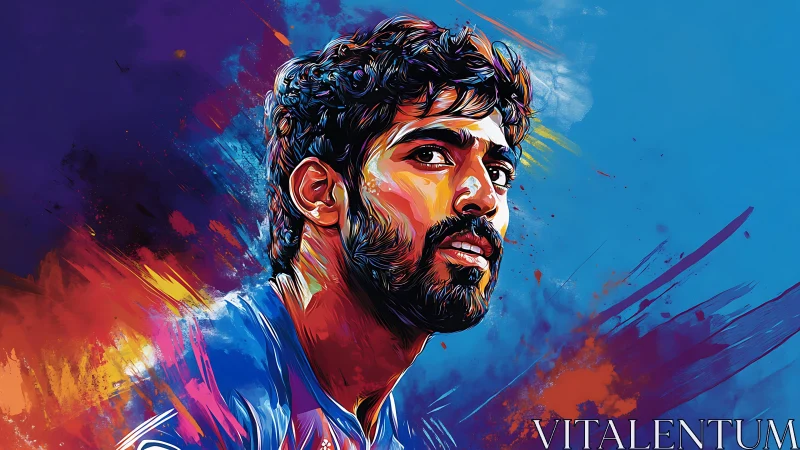 Digital portrait of a bearded male figure on abstract ground