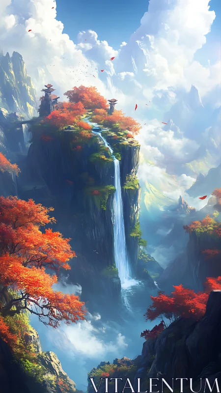 Skyfall gardens above the clouds and ember-bright trees.