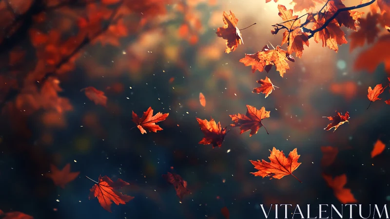 High-depth bokeh autumn leaves rendered with dynamic motion blur