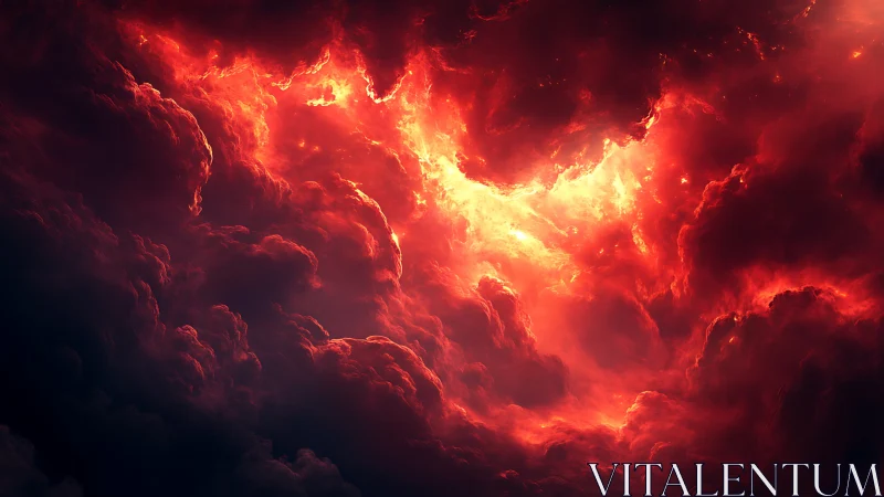 Digital rendering shows dense red storm clouds with bright core