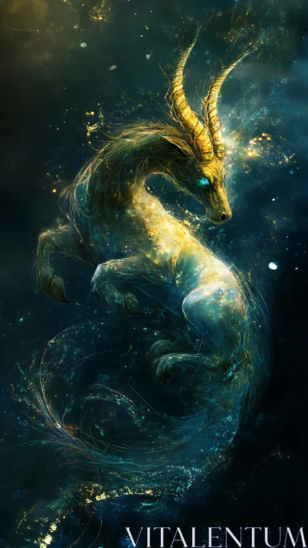 Star-kissed celestial dragon drifting through midnight seas.