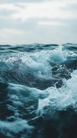 Ocean surface shows breaking wave with visible water motion