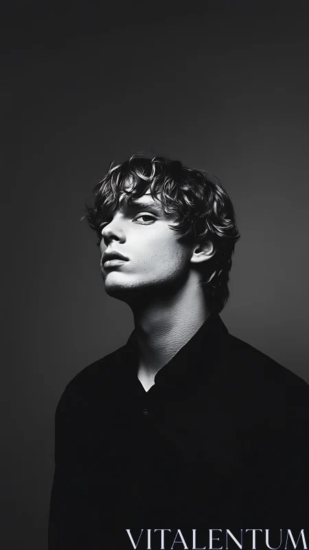 Monochrome male portrait uses high-contrast chiaroscuro lighting