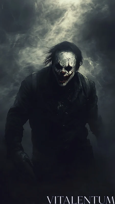 Midnight jester emerging from storm soaked shadows.