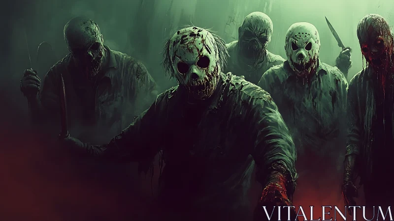 Mask-wearing undead butchers advance through toxic green fog