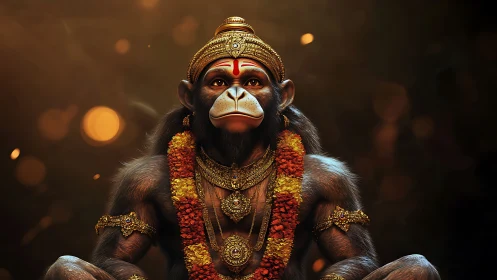 Regal monkey sage crowned in luminous ceremonial gold.