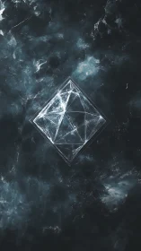 Geometric ice crystal diamond suspended in cosmic void.