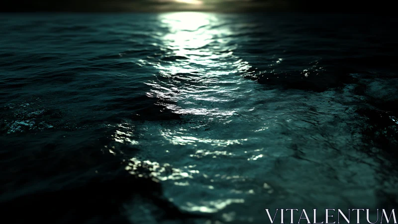 Moonlit ripples wandering across a quiet midnight sea.