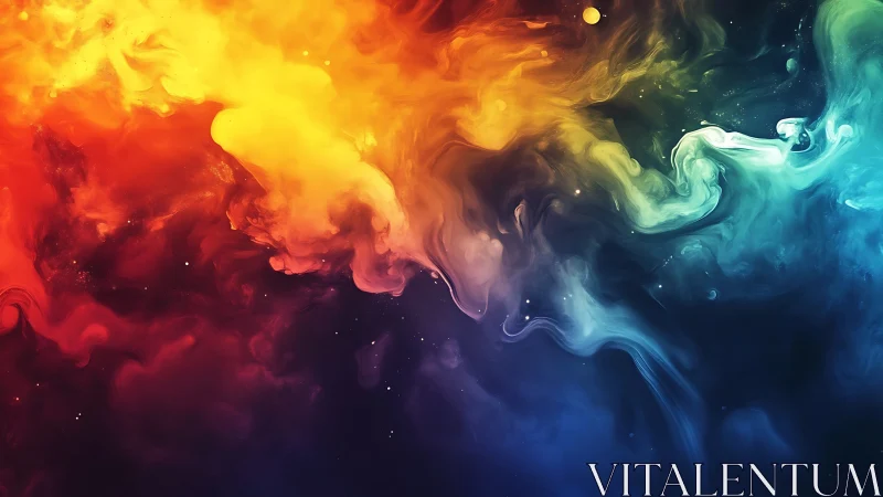 Chromatic fluid nebula gradient with turbulent vortex dynamics.