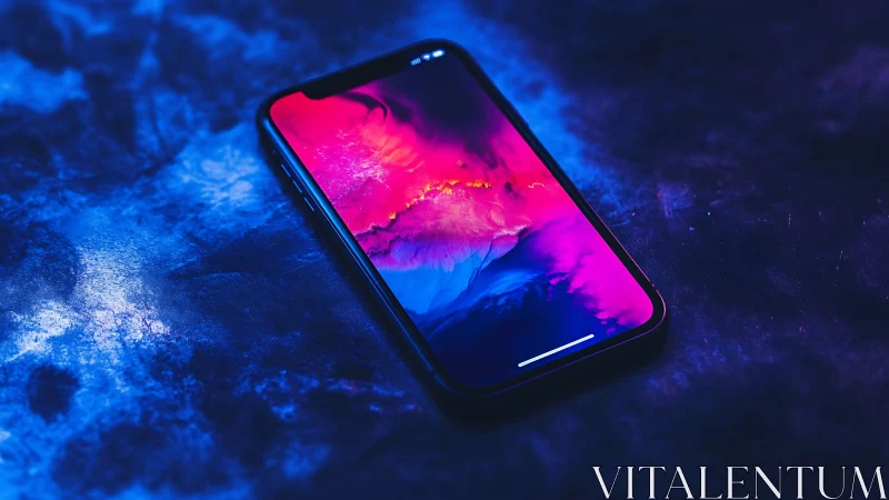 Smartphone with Vibrant Liquid Simulation on Deep Blue.