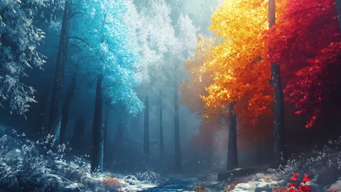 Chromatic Forest Portal Where Frost Meets Inferno.