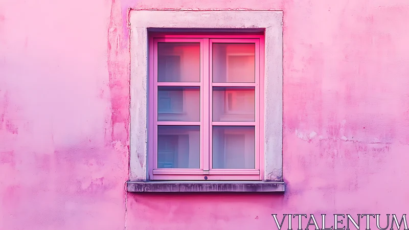 Pink daydream window framed on a sunwashed pastel wall.