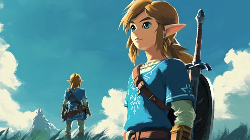 Heroic cel-shaded warrior study in expansive sky backdrop