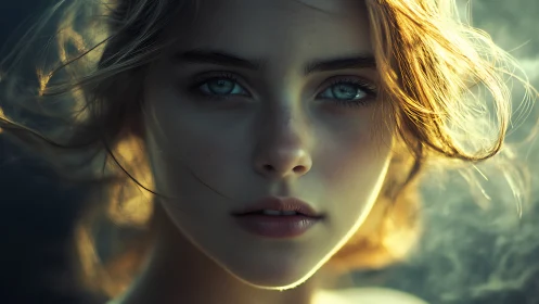 High-dynamic-range portrait with atmospheric backlit bokeh glow.