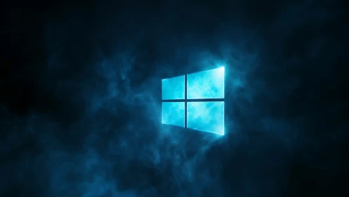 Backlit Windows-style logo glows through volumetric blue fog field