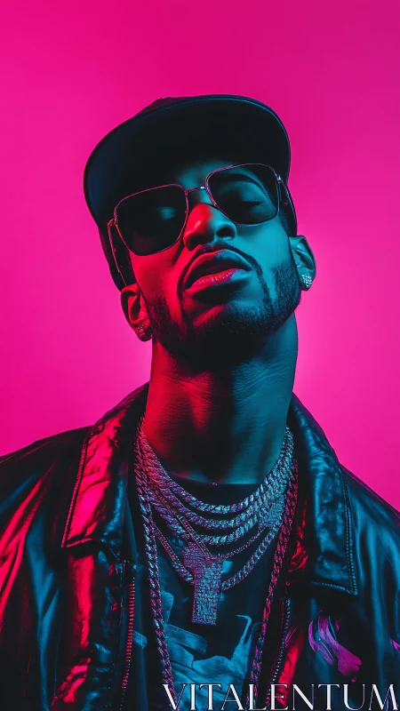 Neon-lit cool kid in glossy streetwear confidence pose.