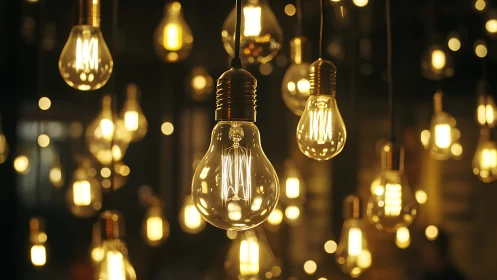 Bright idea lanterns drift through a warm electric twilight