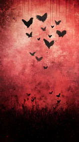 Suspended cardiac silhouettes descend through chromatic gradient field.