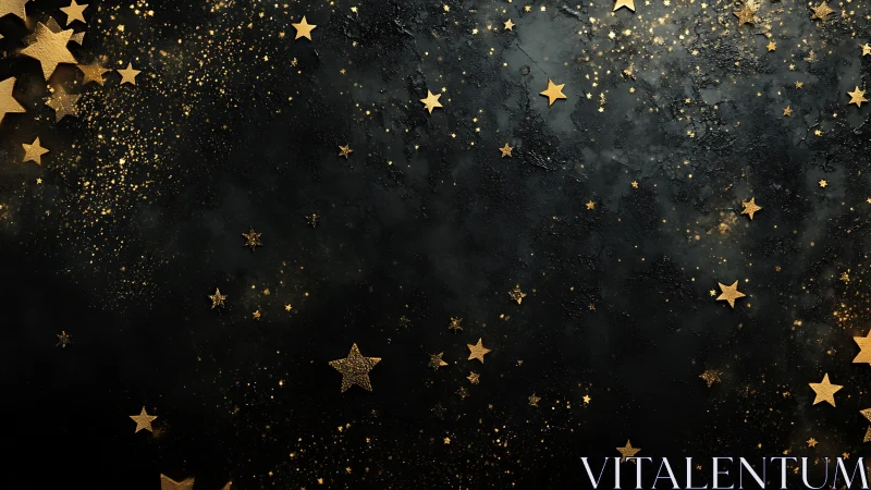 Gold star fragments on dark textured abstract background.
