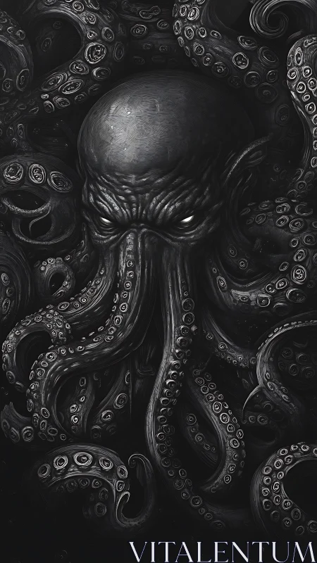 Eldritch octopus deity looms from swirling abyssal dark.