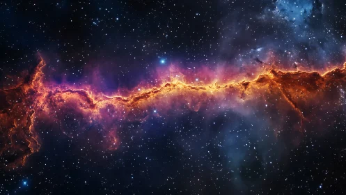 Fiery nebula ridge cuts through a tranquil star-filled cosmos