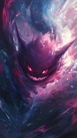 Ghostly purple creature emerges from swirling neon mist