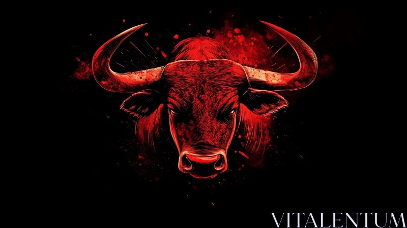 Red luminous bull head rendered with dynamic digital linework