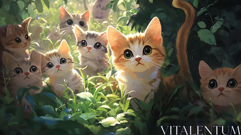 Six-Eyed Feline Chorus Emerges From Verdant Wild.