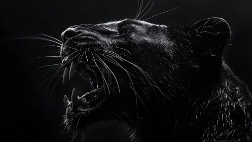 Lion roaring against black background, high contrast wildlife sketch