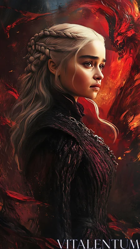 Dragonfire halos a silver-haired queen in molten stillness