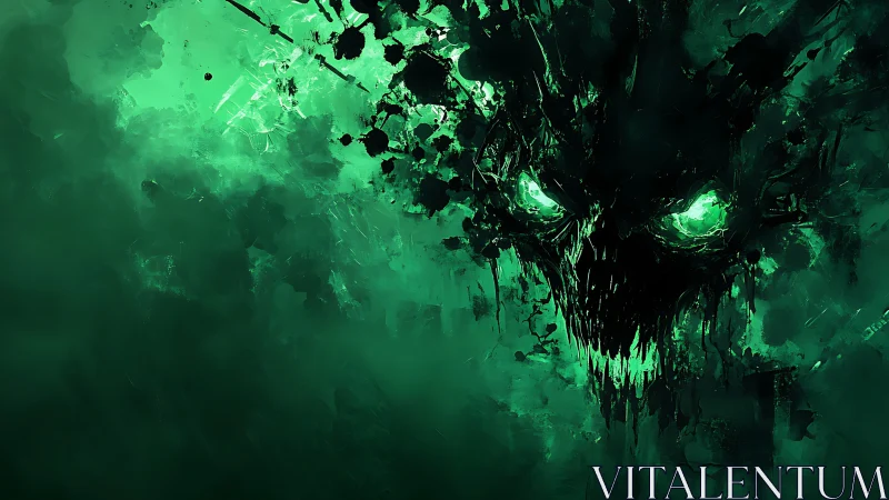 Spectral neon skull emerging from chaotic toxic-green abyss