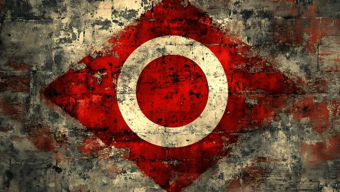 Weathered red diamond target symbol on grunge wall.