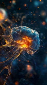 Digital rendering shows neural brain network with energy flow