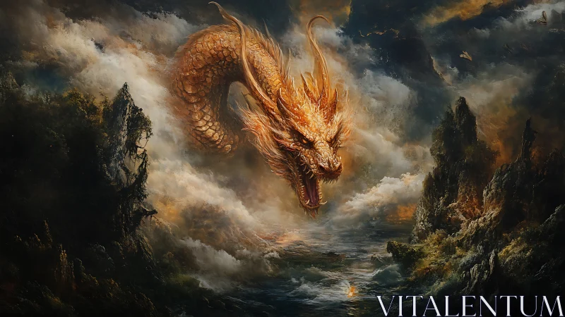 Storm-forged dragon carves a blazing path through coastal clouds