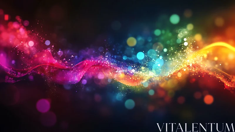 Vibrant neon light waves swirl through a dreamy cosmic space